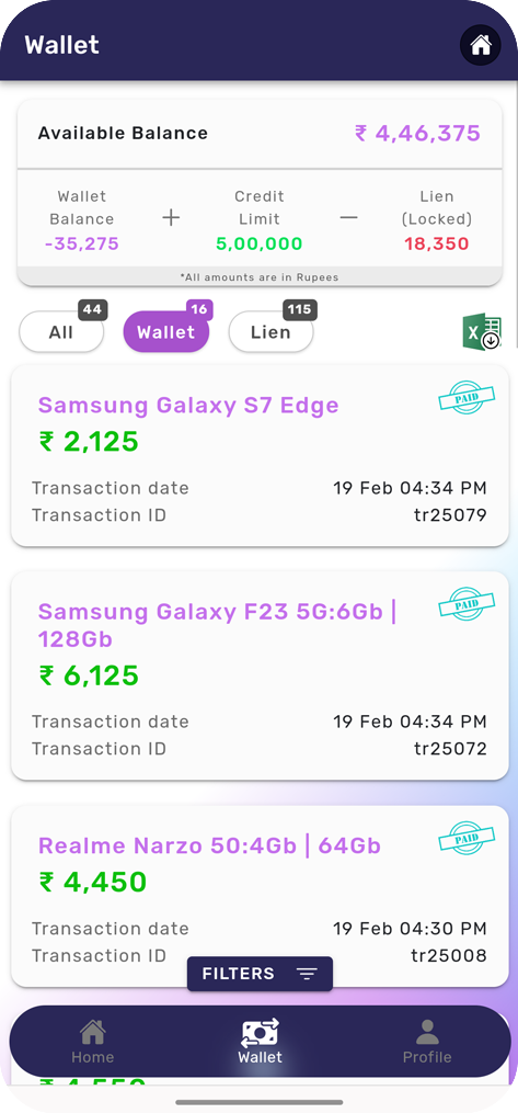 InstaBid mobile app screenshot - B2B smartphone auction interface